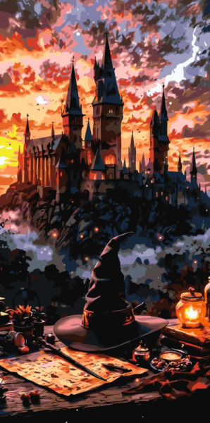 Pictura pe numere „Peisaj. Atmosfera magica Hogwarts” 40*80 cm Origami, LW5172