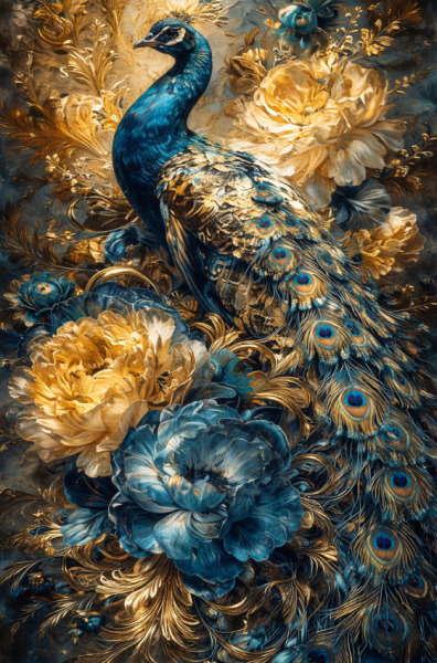 Картина по номерам "Павлин среди цветов с красками металлик" 40x80см Оригами, LW5183