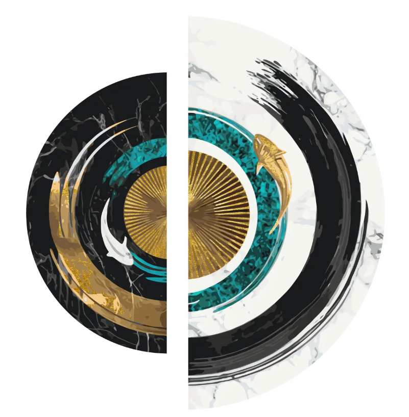 Pictura pe numere „Echilibrul contrariilor” cu vopsele metalice (semicercuri) 70*70 cm Origami, OSR1001