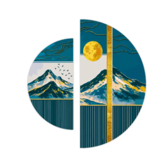 Картина по номерам «Японский пейзаж» с красками металлик (полукруги) 70*70 см Оригами, OSR1005