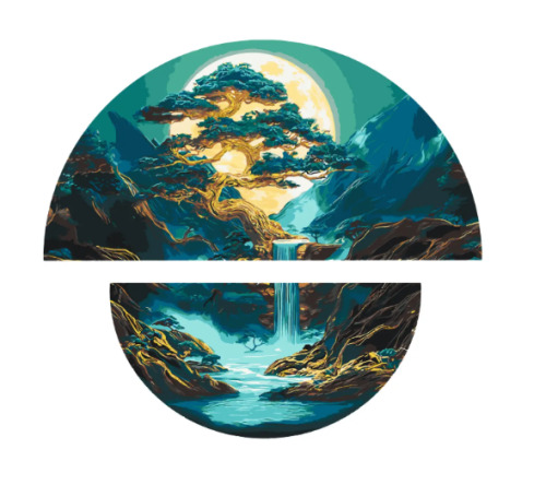 Pictura pe numere „Magia peisajului de noapte” cu vopsele metalice (semicercuri) 70*70 cm Origami, OSR1006