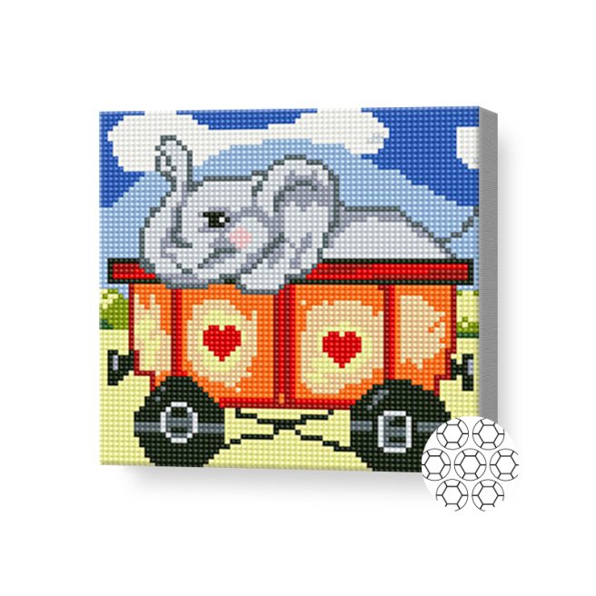 Алмазная мозаика Слоник в повозке, 20x20 см, BJ621