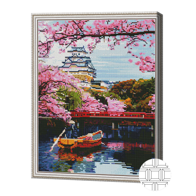 Mozaic cu diamante pătrate Înflorirea sakurei, 40x50 cm, QB205009