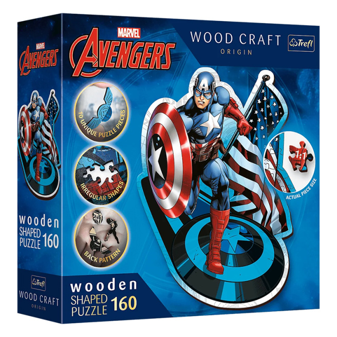 Пазлы - "160 Wooden Shaped Puzzles" - Fearless Capitan America / Marvel 60032
