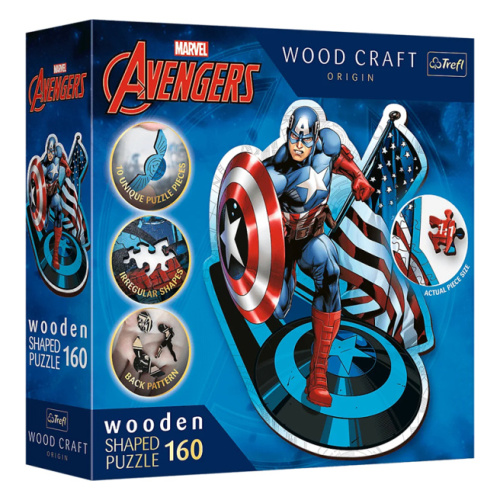 Пазлы - "160 Wooden Shaped Puzzles" - Fearless Capitan America / Marvel 60032
