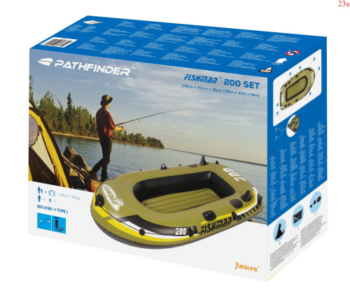 Надувная лодка “Fishman 200" с веслами и насосом, 218x110x36см, 07207-1