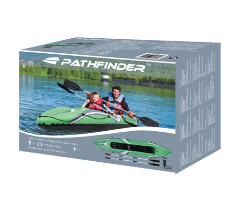Caiac gonflabil Pathfinder pentru 2 persoane cu vasle si pompa, 350x78x47 cm, pana la 180 kg, 34177
