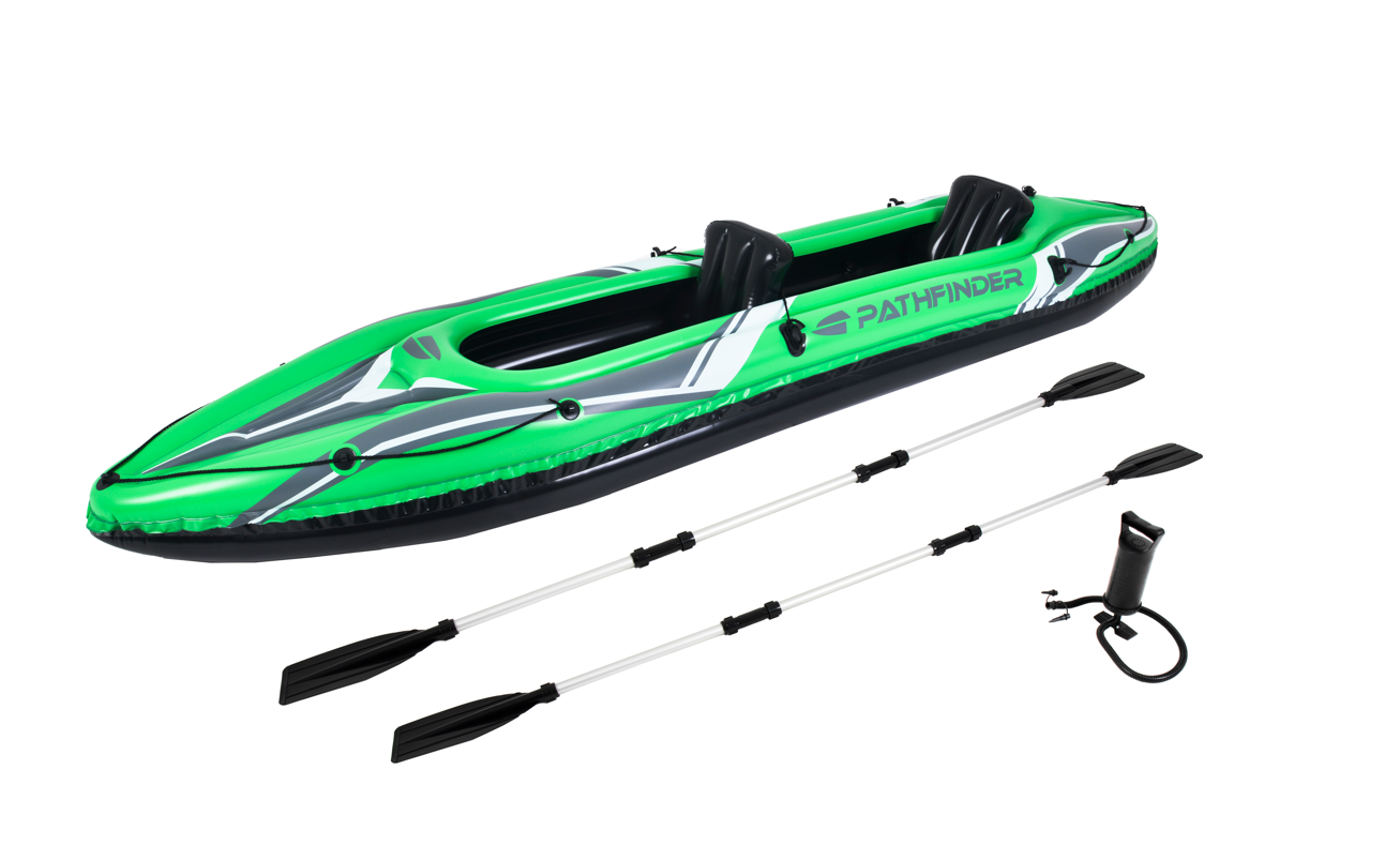 Caiac gonflabil Pathfinder pentru 2 persoane cu vasle si pompa, 350x78x47 cm, pana la 180 kg, 34177