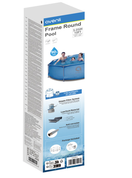 Piscina Avenli 305x76cm, 2074L, cadru metalic, pompa, filtru, 12254EU