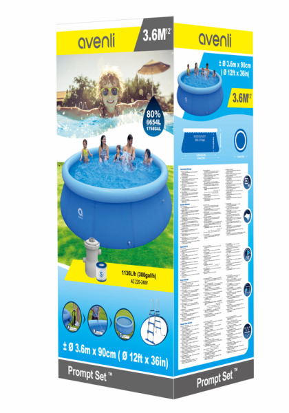 Надувной бассейн Avenli 366x90cм, 654 Л, фильтр-насос, лестница, 17795EU