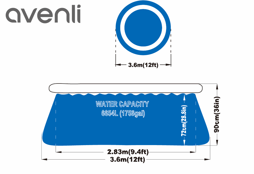 Надувной бассейн Avenli 366x90cм, 654 Л, фильтр-насос, лестница, 17795EU