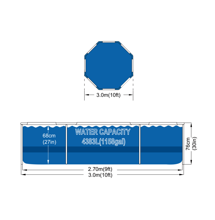 Бассейн Avenli 305x76cм, 4383 Л, металлический каркас, фильтр-насос, 17798EU