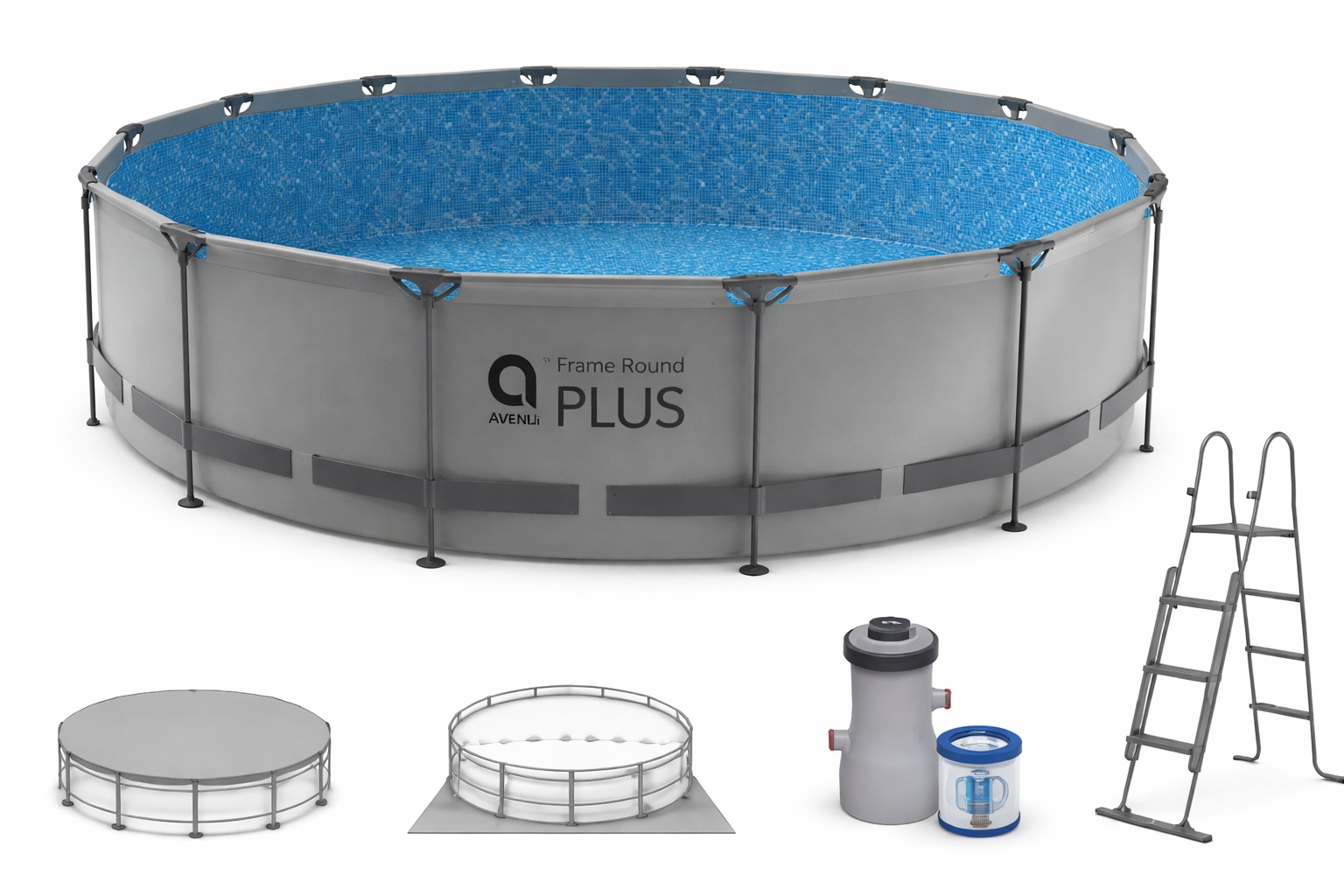 Piscina Avenli Brown Wood, 457x122cm, 16810L, cadru metalic, pompa de filtrare, scara, covoras, copertina, 12439EUV63