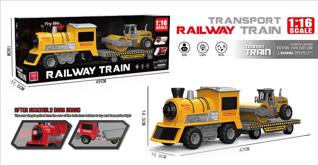 Tren cu inertie 1:16 cu remorca cu cilindru compactor, cu lumina si sunet, MJX100A-3