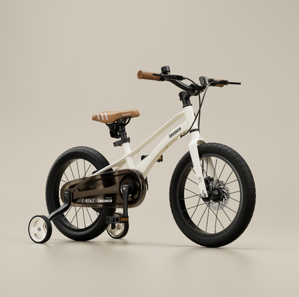 Bicicleta pentru copii Lecoco, cu 4 roti, 16 inch, alba, C-bike MT16