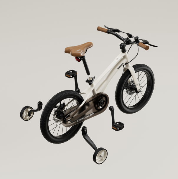 Bicicleta pentru copii Lecoco, cu 4 roti, 16 inch, alba, C-bike MT16
