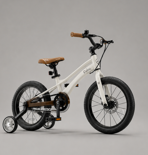 Bicicleta pentru copii Lecoco, cu 4 roti, 14 inci, alba, C-bike MT14