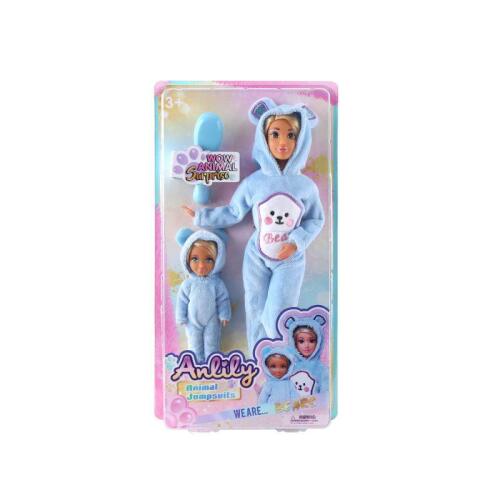 Papusa Anlily, 30 cm, în costum albastru, cu papusa mica