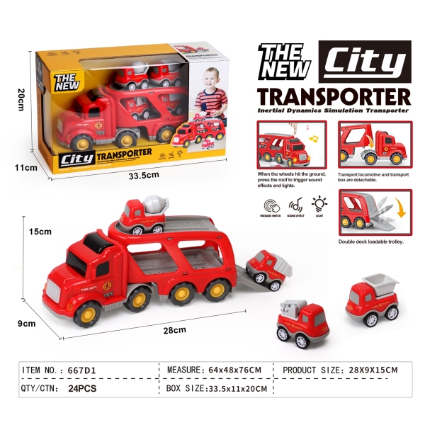 Set mini vehicule de transport, lumină, sunet,reîncărcabil, roți negre, plastic, 667D1