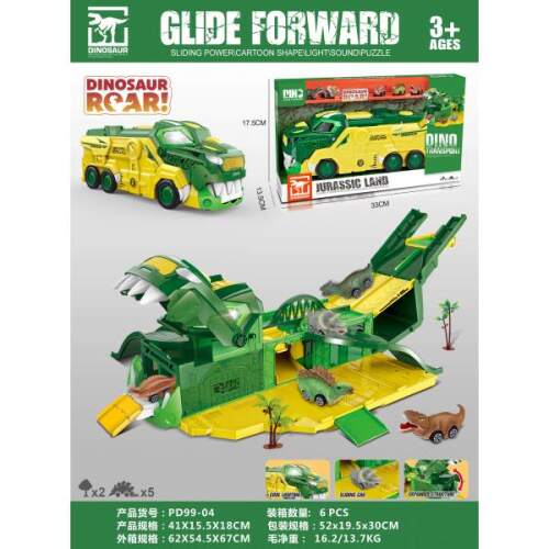 Set vehicule cu scenă de dinozauri, cu lumină și sunet, baterie inclusă, roți negre, plastic, PD99-04
