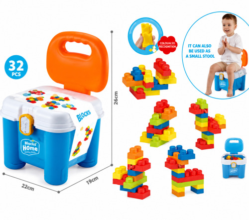 Set constructor cu piese moi 32 buc, color, cu cos de pastrare
