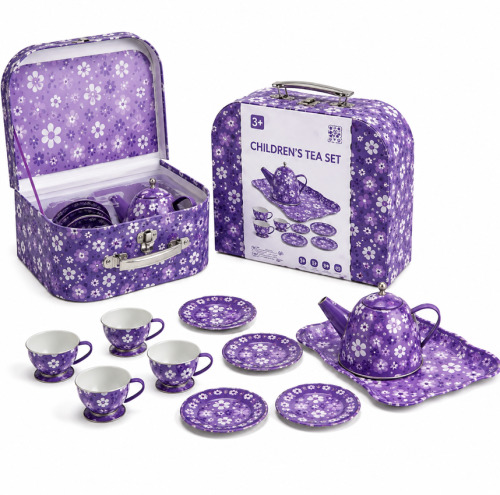 Set de ceai intr-o valiza, mov, metal, 555-CH002
