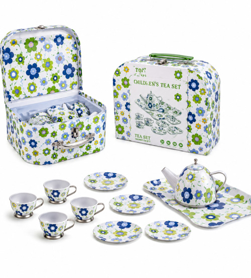 Set de ceai in valiza, flori, metal, 555-CH001