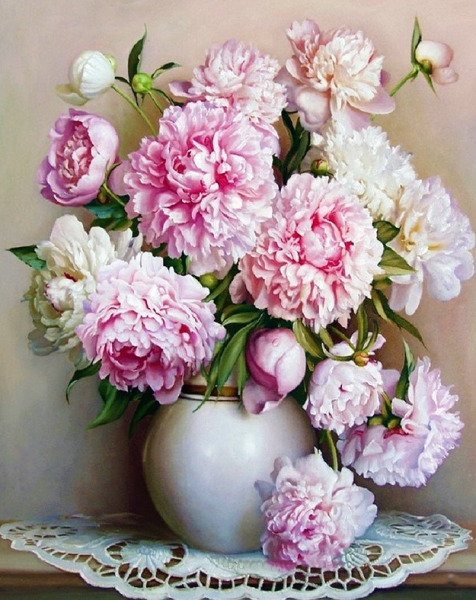 Pictura pe numere Bujori in vaza 40*50 Origami, LW3068