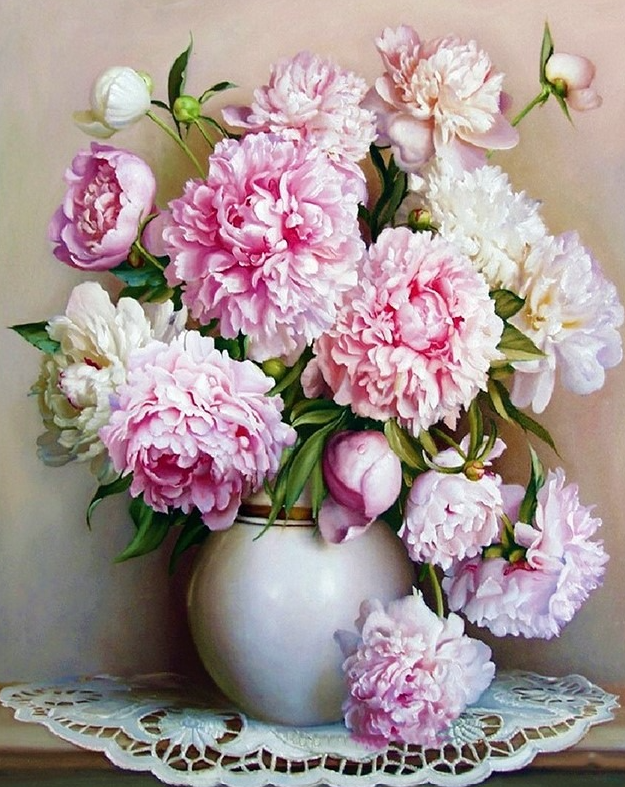 Pictura pe numere Bujori in vaza 40*50 Origami, LW3068