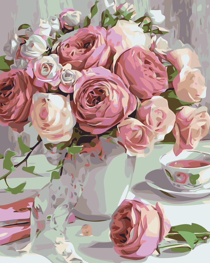 Pictura pe numere Flori. Bujori roz 40*50 Origami, LW3069