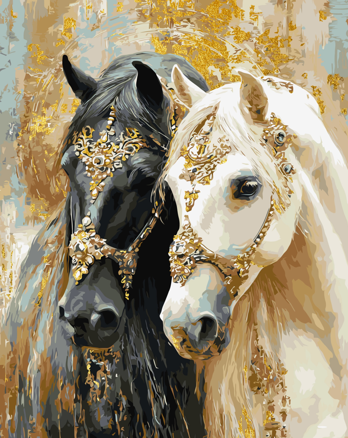 Pictura pe numere Animale. Doi cai (metalizat) 40*50 Origami, LW32210-01