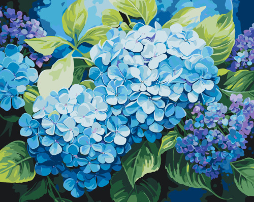 Pictura pe numere Flori. Hortensie albastra 40*50 Origami, LW3489