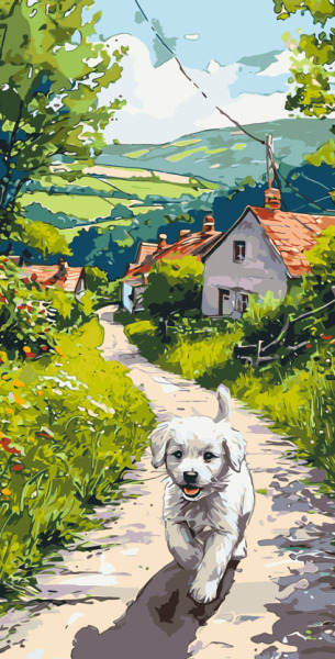Pictura pe numere Peisaj. Catelus fericit 40*80 Origami, LW5165