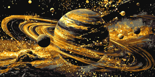 Pictura pe numere Cosmos. Stralucirea planetelor (metalizat) 40*80 Origami, LW5188