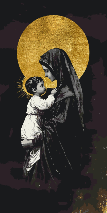 Pictura pe numere Religie. Stralucirea credintei – Maria si Isus (metalizat) 40*80 Origami, LW5128