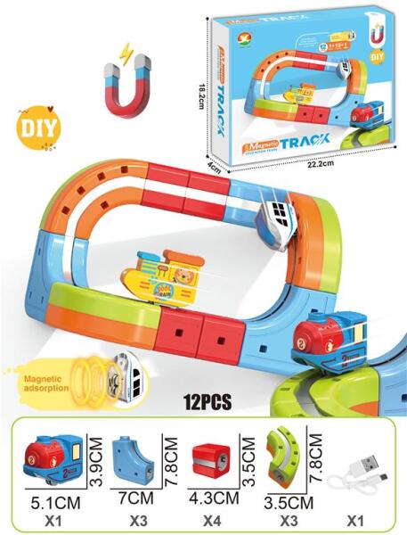 Tren magnetic cu sina magnetica (12 piese), USB, 655-11A