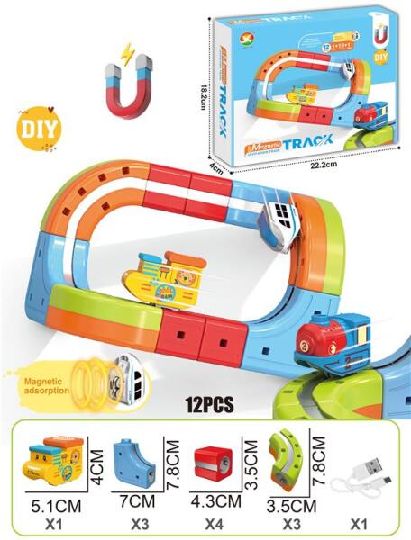 Tren magnetic cu sina magnetica (12 piese), USB, 655-12A
