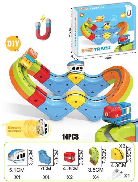 Tren magnetic cu sina magnetica (14 piese), USB, 655-13A