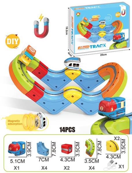 Tren magnetic cu sina magnetica (14 piese), USB, 655-14A