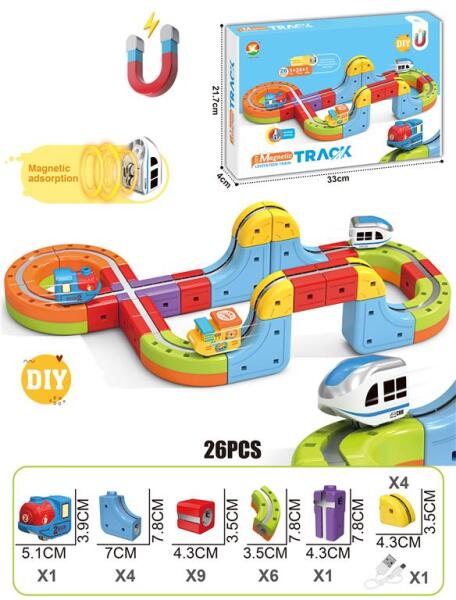 Tren magnetic cu sina magnetica (26 piese), USB, 655-26A
