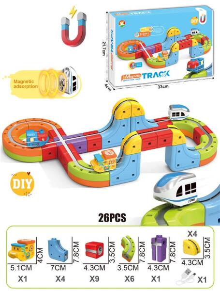 Tren magnetic cu sina magnetica (26 piese), USB,655-27A