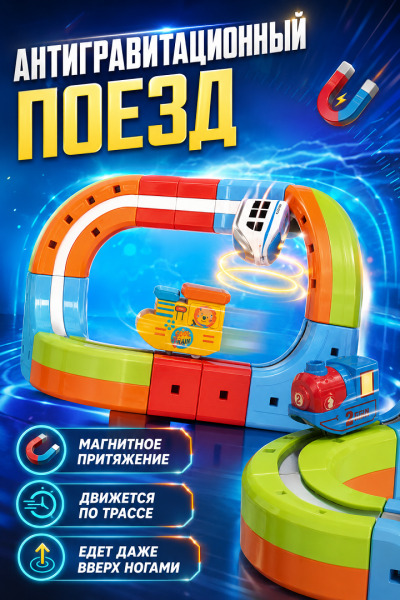 Магнитный конструктор-трек с поездом, 12 деталей, USB, 655-12A