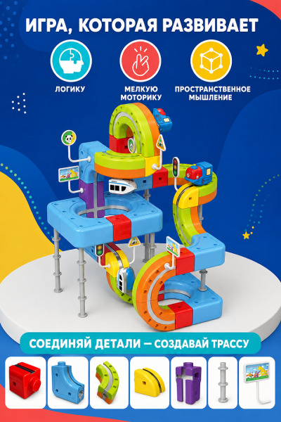 Магнитный поезд с магнитной дорожкой 68 дет, USB., 655-42A