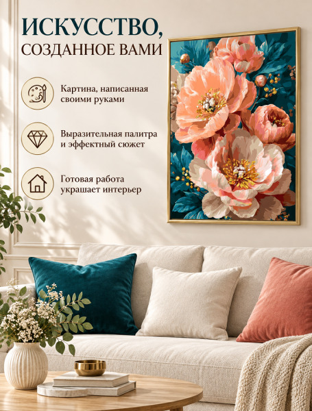 Картина по номерам Цветы. Розовые пионы с красками металлик 40*50 см Оригами, LW3170-01