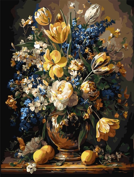 Pictura pe numere „Flori. Buchet clasic”, cu vopsele metalice, 40×50 cm Origami, LW3174-01