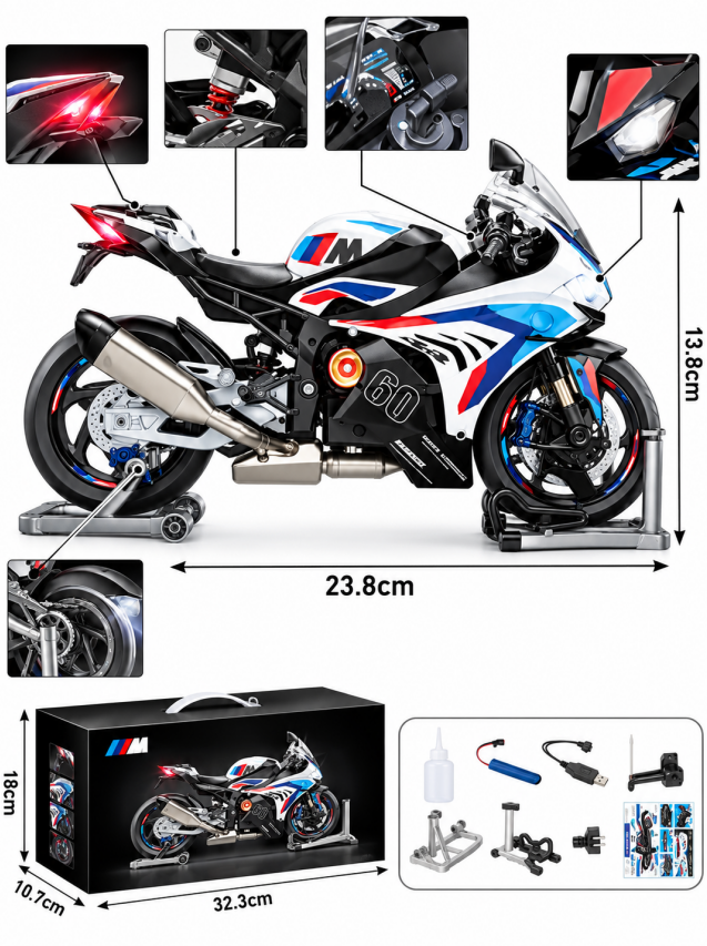 Motocicleta metalica cu lumina, sunet si abur, 0754-2