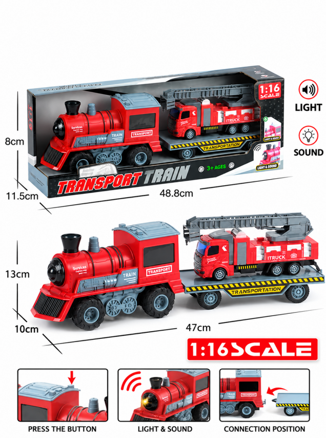 Un tren de pompieri inerțial care transportă o mașină de pompieri, 123-253