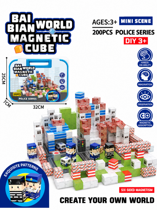 Constructor magnetic Politie, 200 piese,  XC-B7
