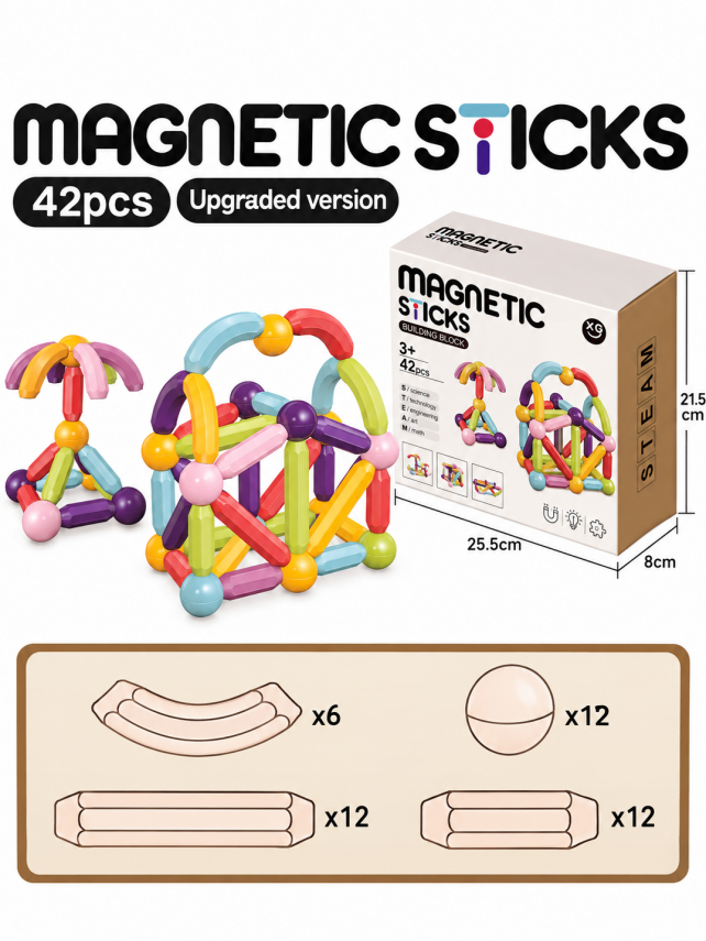 Constructor magnetic cu bete, 42 piese, XC-C13