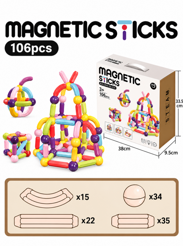 Constructor magnetic cu bete, 108 piese, XC-C16